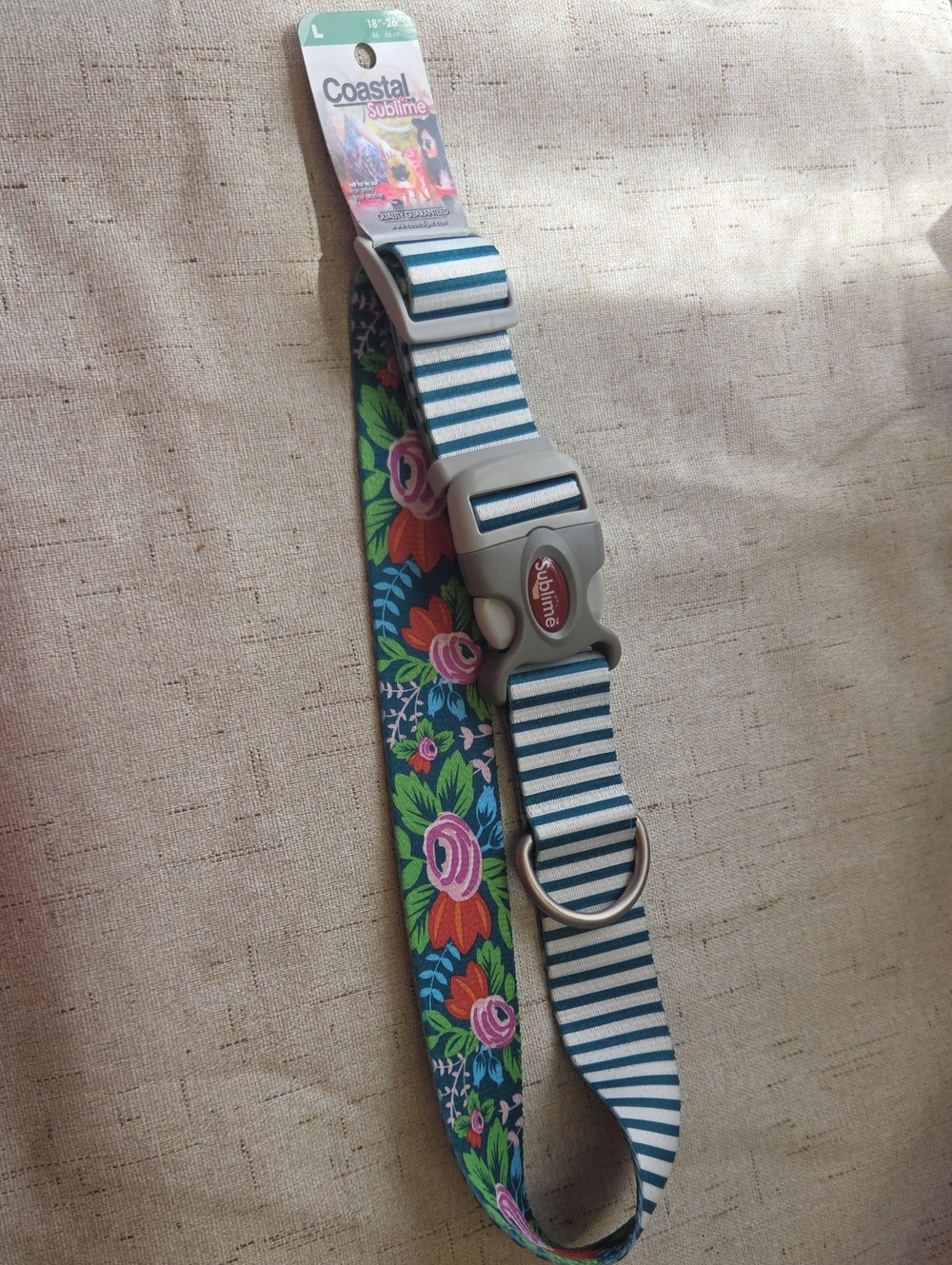 Coastal Blue Floral & Striped Adjustable Dog Collar in Blue and Green